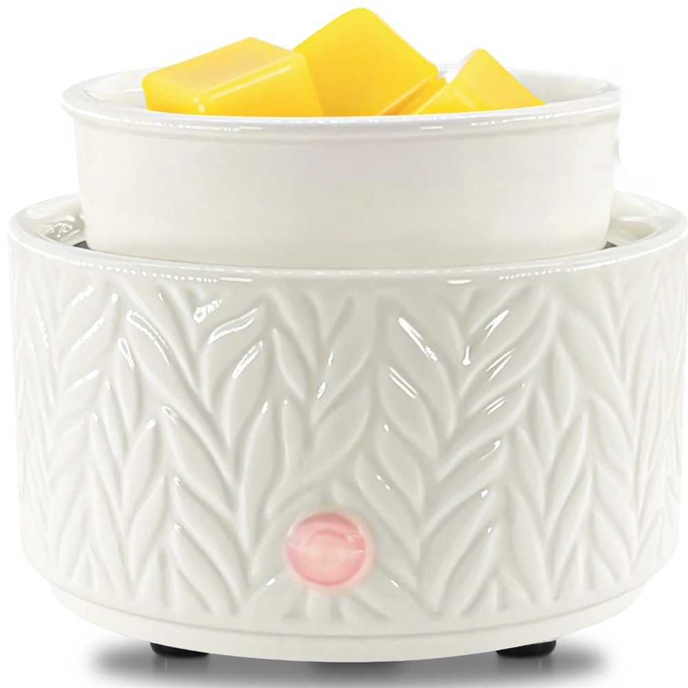 Wax Melt Warmer Ceramic 3-in-1 Candle Wax Warmer in White Leaf NO WAX INCLUDED